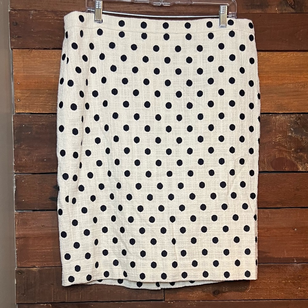 J.Crew 100% Cotton Tweed Polka Dot Pencil Skirt size 14